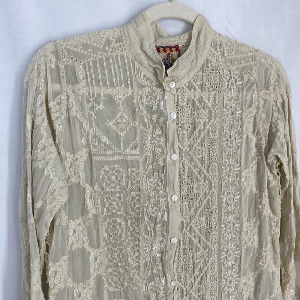 Johhny Was Ivory Eclectic Pattern Embroidered Lace Top - Picture 4 of 10